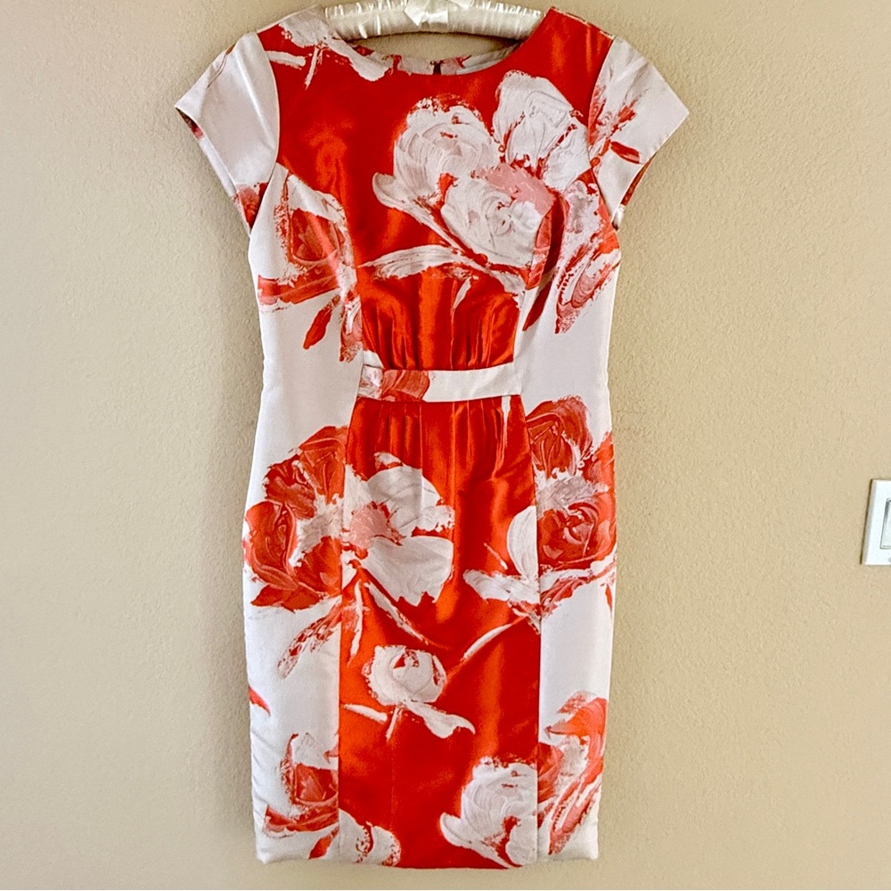 Carolina Herrera Red and White Floral Midi Dress
